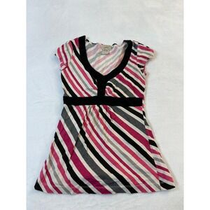 Y2K Vtg Eyelash Couture Striped V Neck Tunic Top Shirt Size S Babydoll